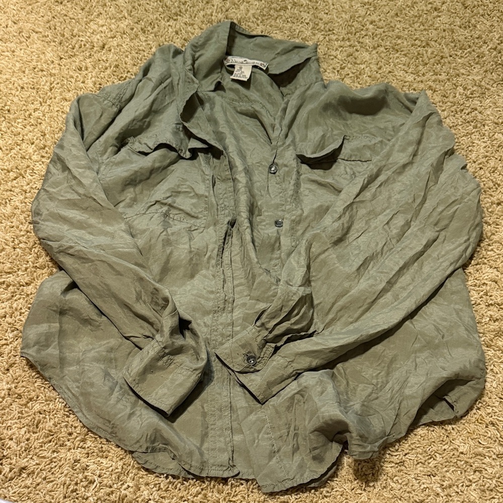 jonathan martin Olive Green Lightweight Button-Up Shirt